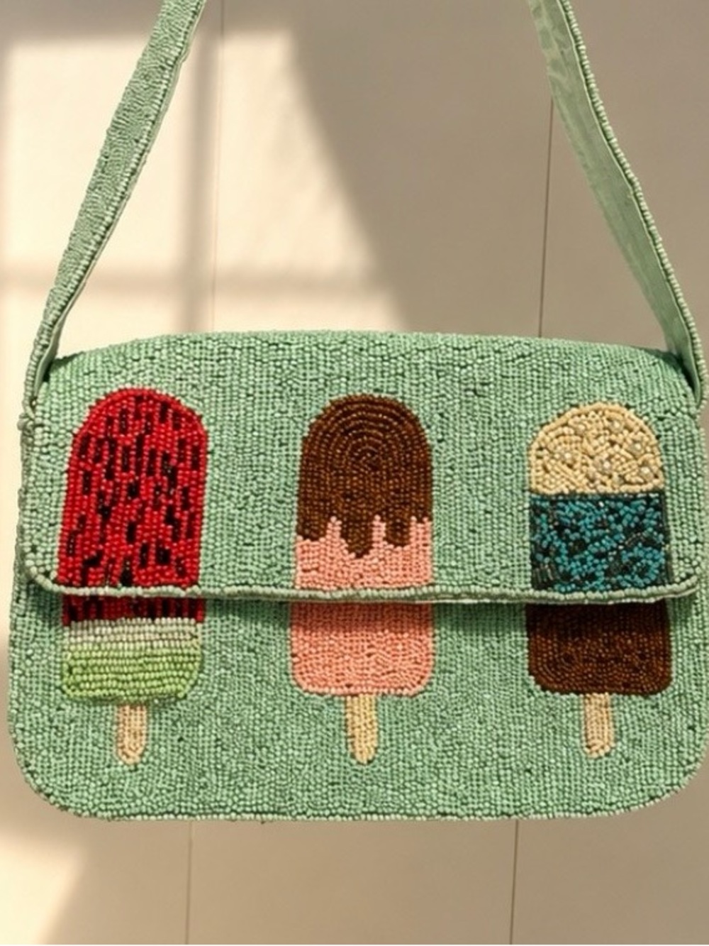 SOL + MER Beaded Popsicle Shoulder Bag – Mint Green Statement Purse